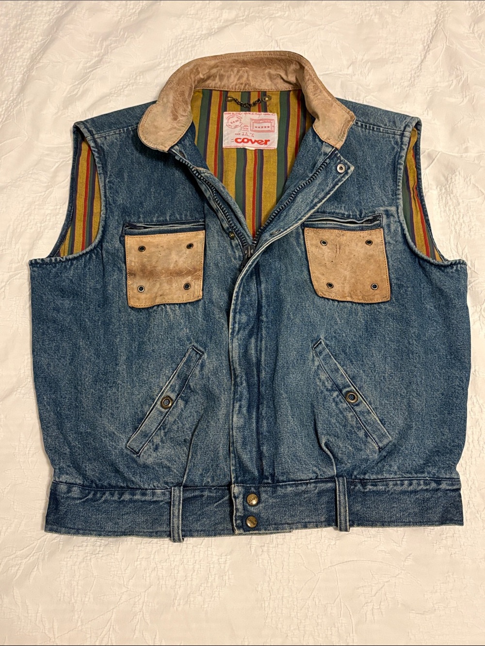 Vintage Cover Leather & Denim Vest